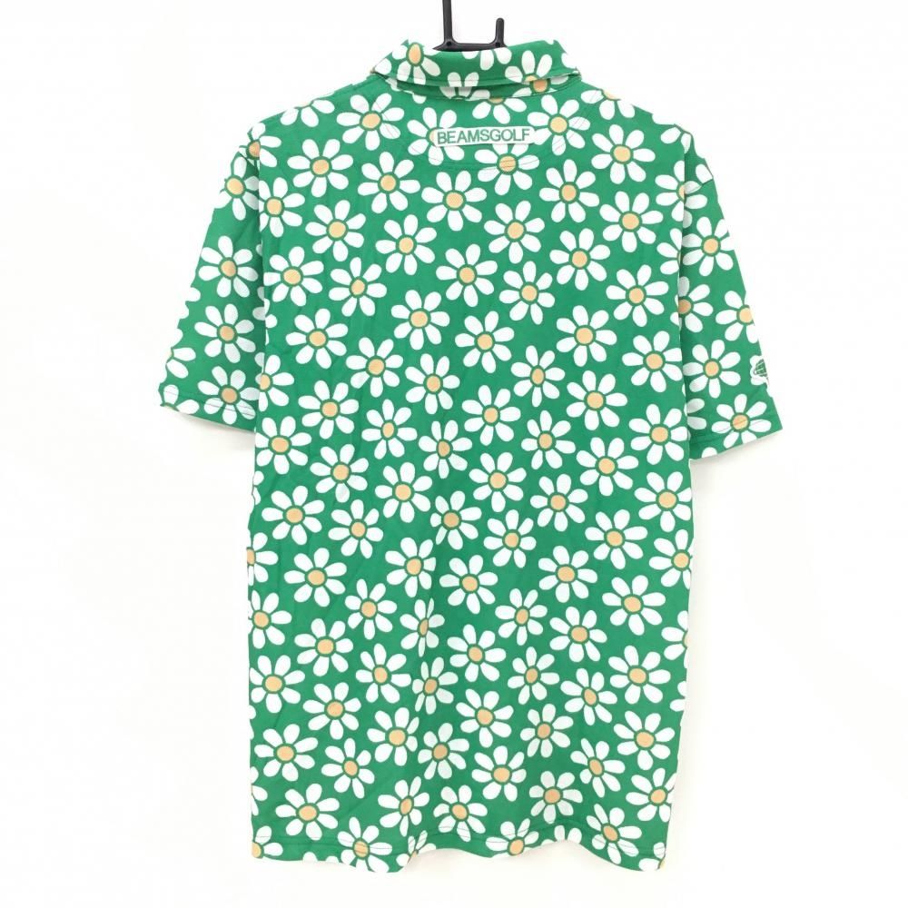 超美品】ビームスゴルフ 半袖ポロシャツ グリーン×白 花柄