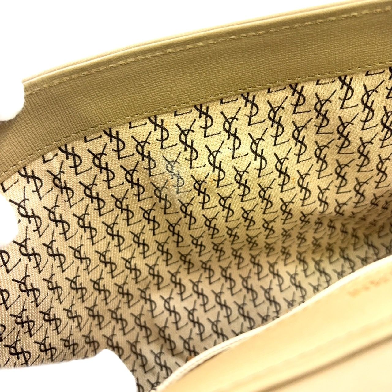 【美品】YVES SAINT LAURENT クラッチバッグ ベージュ PVC YVES SAINT LAURENT ジラフ レザー×PVC ブラウン×ベージュ