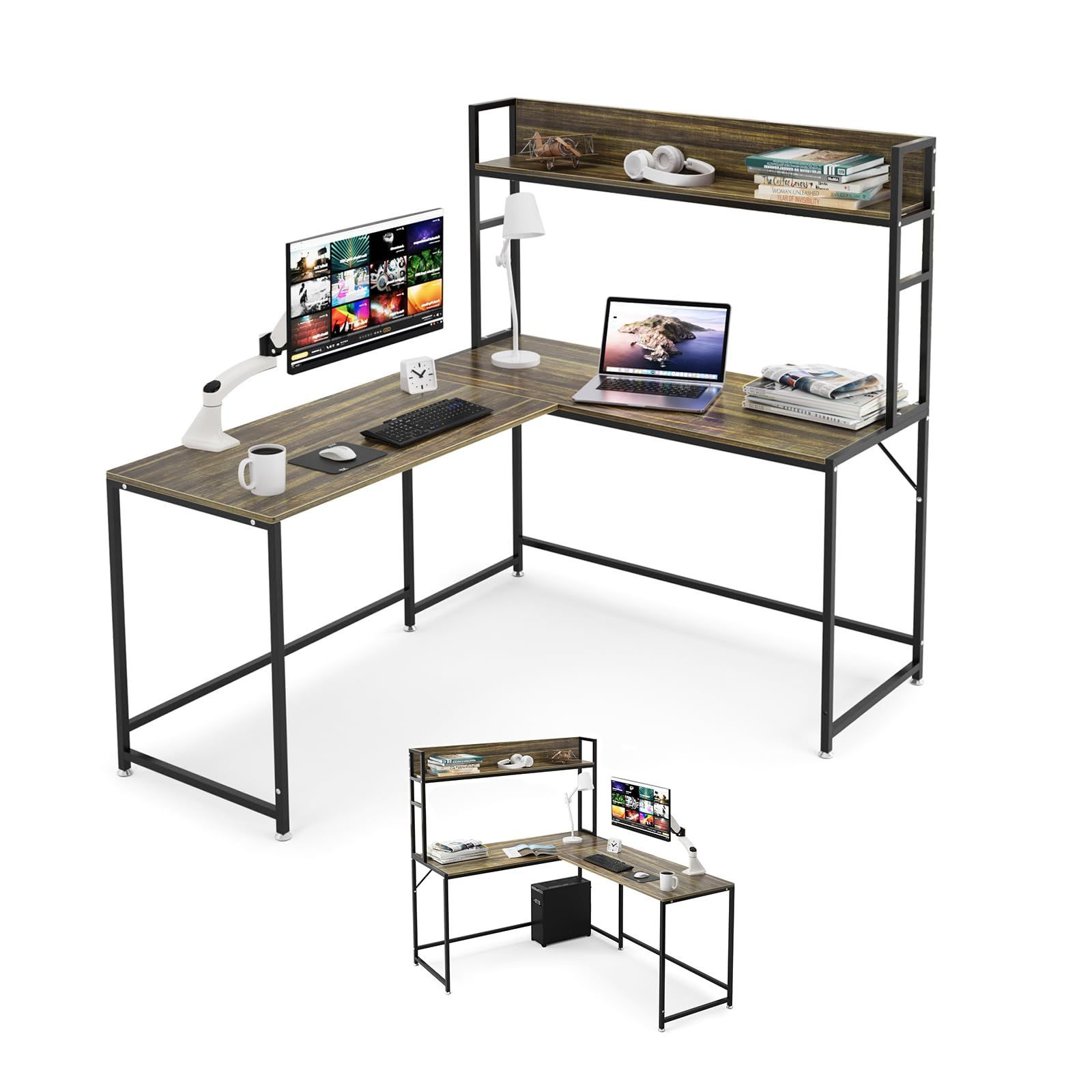 数量 幅150cm パソコンデスク ラック付きデスク 左右入替 ワークデスク pcデスク テレワーク用 コーナーデスク L字型 机 ゲーミングデスク モニターアーム対応 勉強机 収納ラック付き 学習机 オフィスデスク 木製 l字デスク メラミン加工