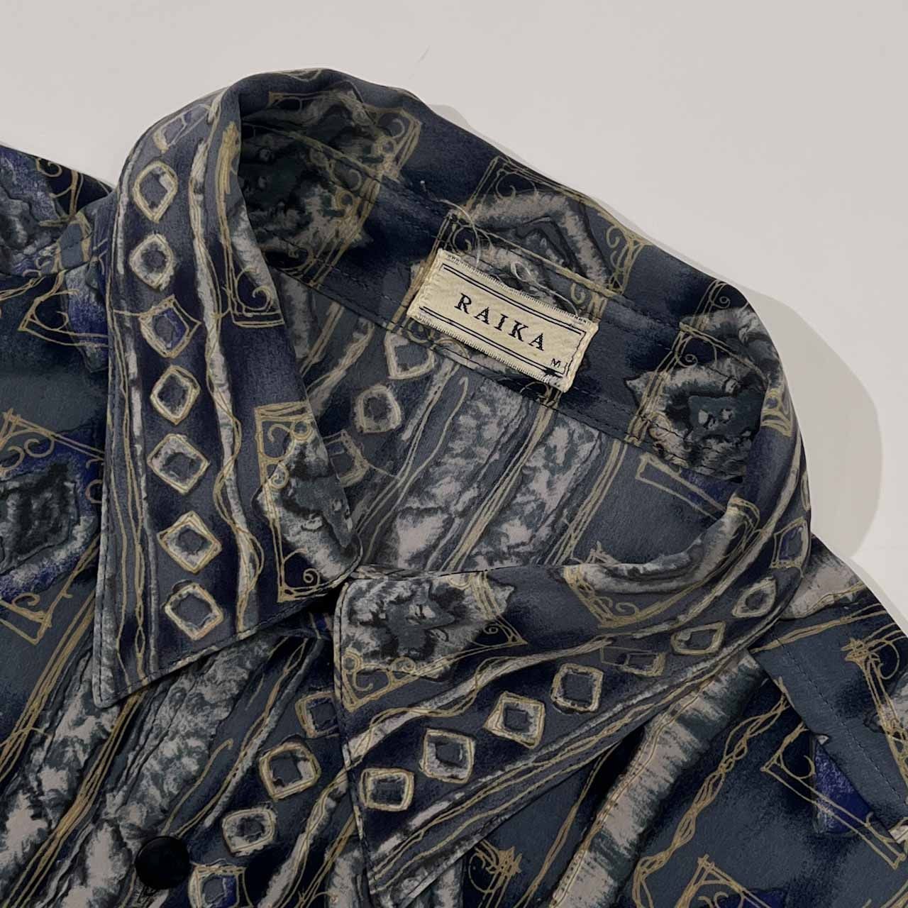 RAIKA ライカ 総柄 長袖シャツ M/ブルー系 メンズ ビンテージ - メルカリ