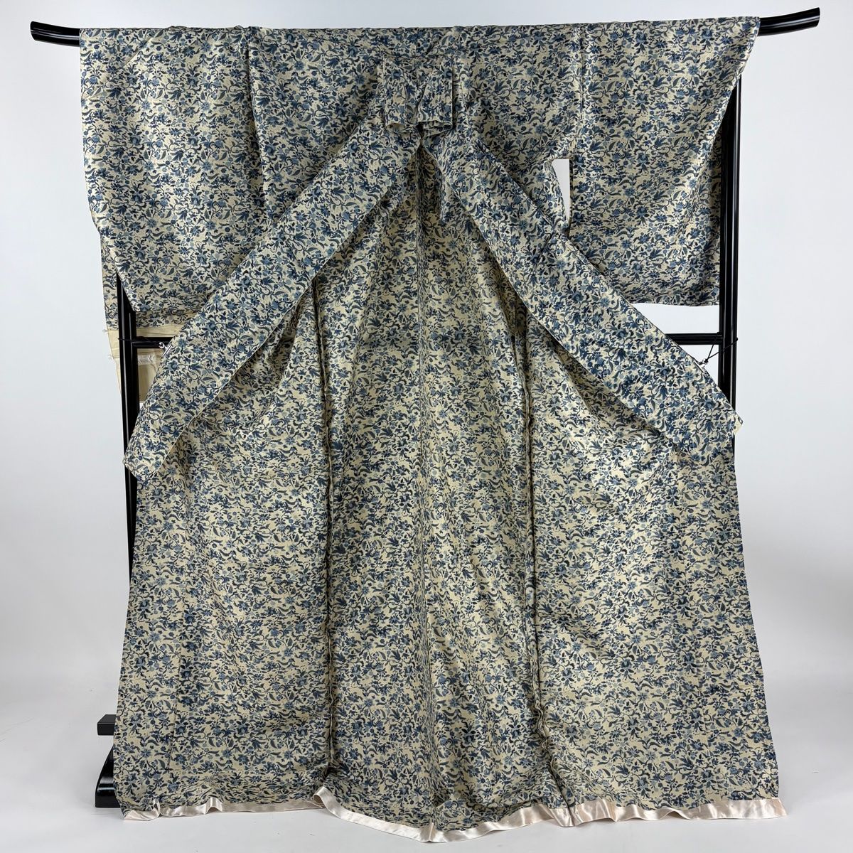 小紋 身丈182.5cm 裄丈72cm 未仕立て 紬地 仮絵羽 野蚕糸 証紙
