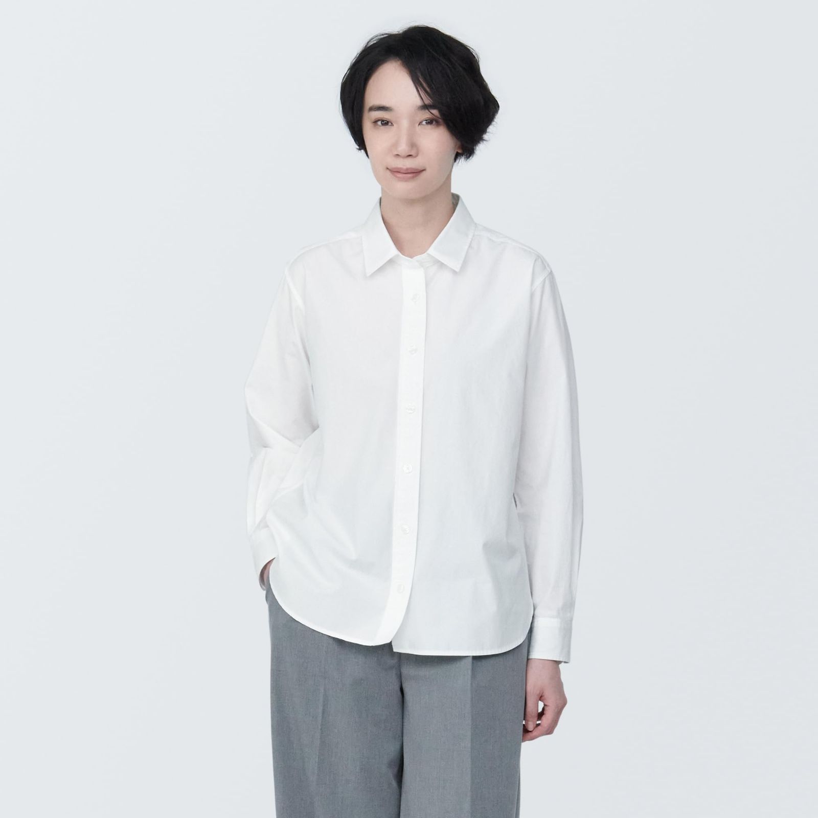 レプシィム　シャツ　ギャザー　アイボリー　フリーサイズ　レディース　長袖 無印良品 婦人 洗いざらし ブロードレギュラーカラー長袖シャツ