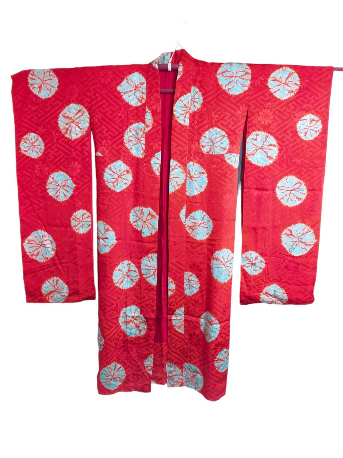 アンティーク　長襦袢　赤 正絹 アンティーク 長襦袢 / 赤錦紗 / 橘 / 金箔の鶴 / 同梱可