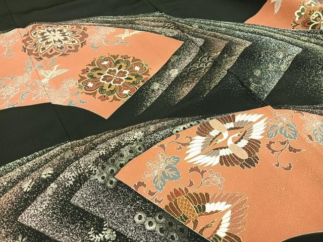ひ*ろ様 着物 色留袖 正絹 作家物 華やかな花 一つ紋 U-8364 平和屋着物□豪華色留袖 作家物 地紙花蝶文 金彩 正絹 逸品