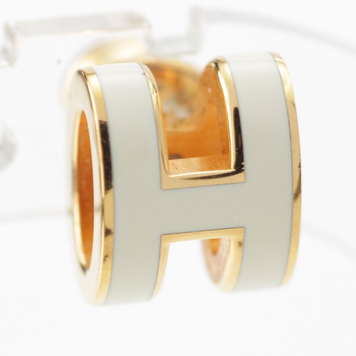 エルメス ミニ ポップアッシュH ピアス ホワイト ゴールド【中古