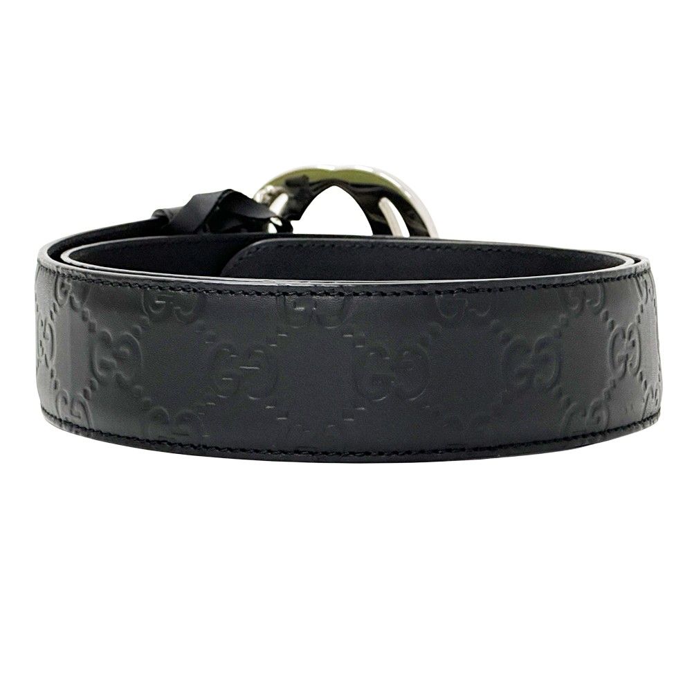 【未使用】グッチ　ベルト　411924　インターロッキング　グッチシマ　黒 GUCCI グッチ ベルト GGレザー グッチシマ インターロッキングG