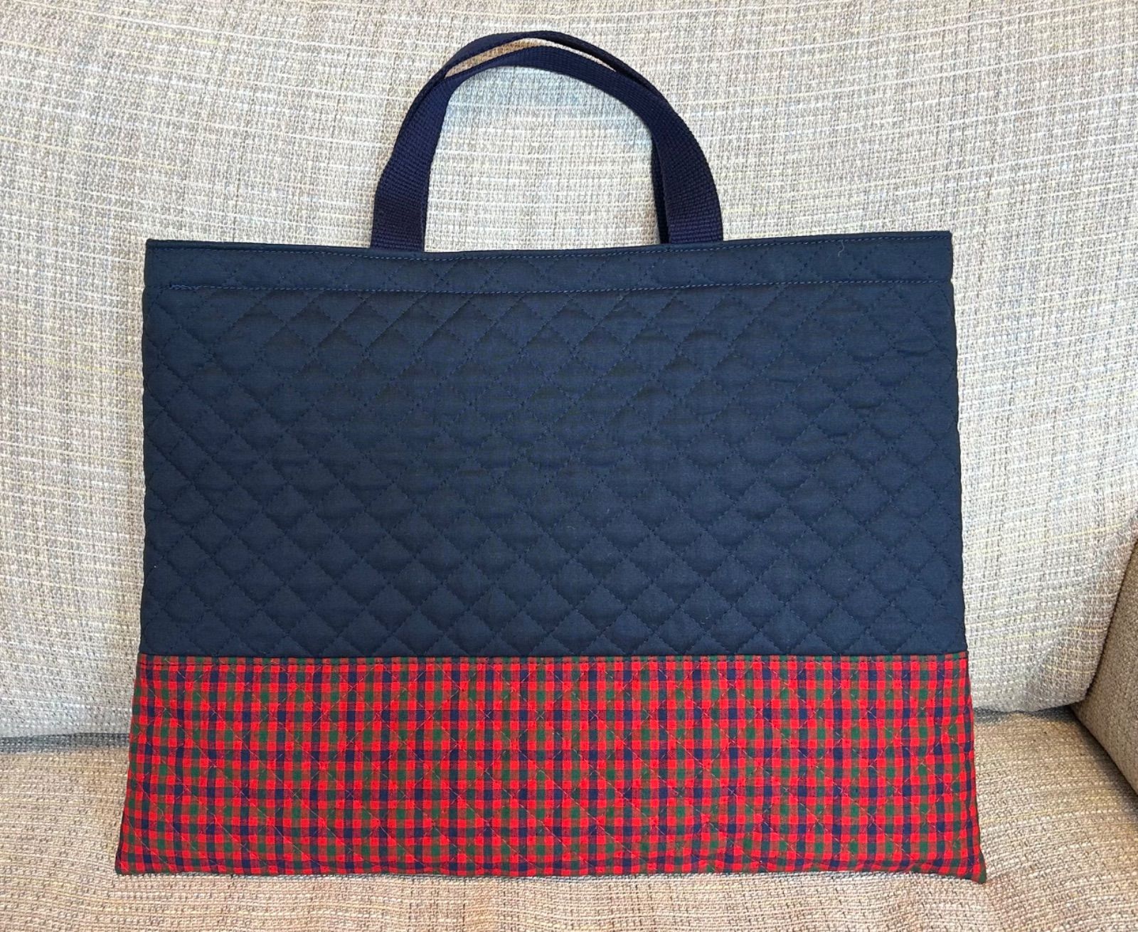 レッスンバッグ ファミリア風チェック＊赤チェック ハンドメイド