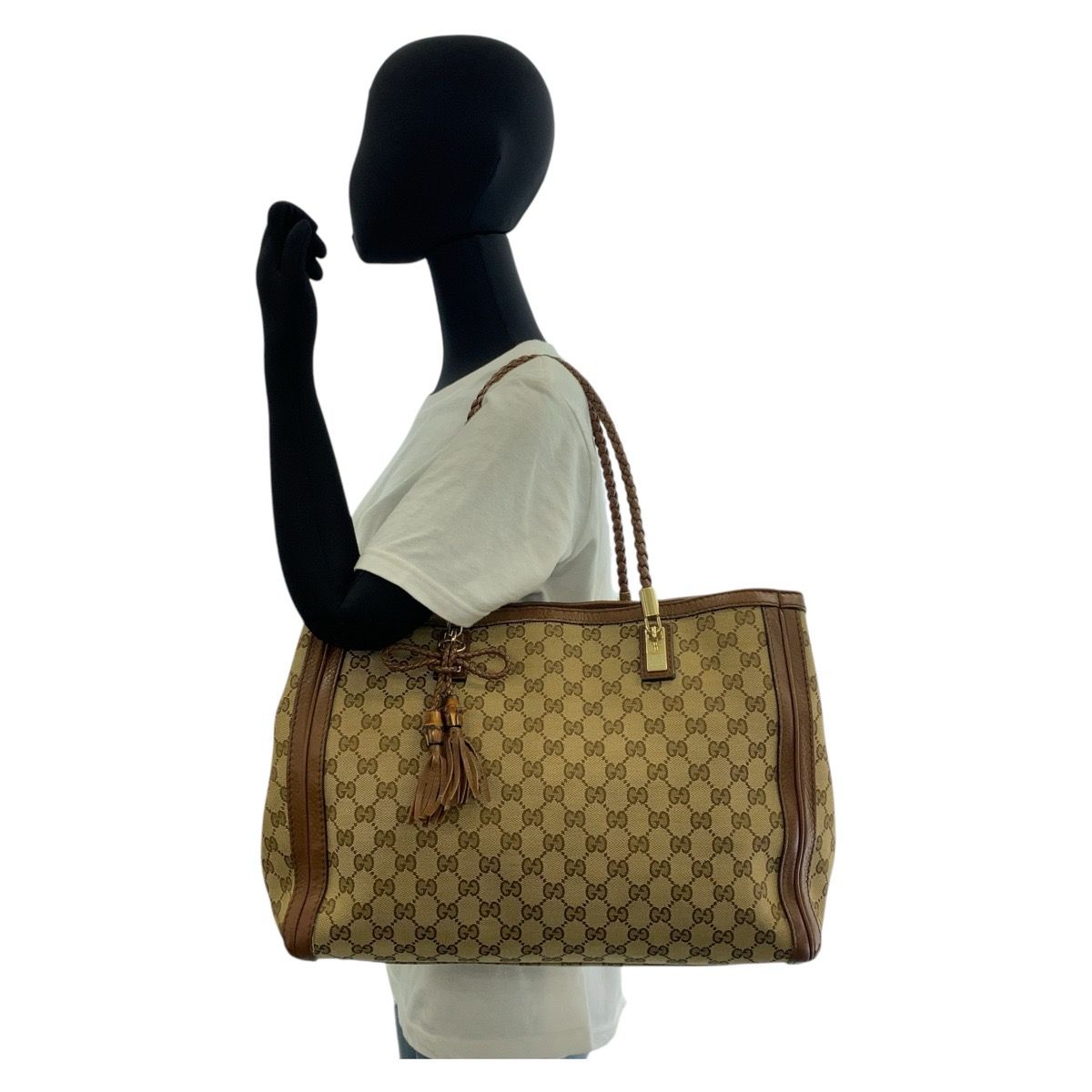 美品 GUCCI グッチ ベラバンブー ベージュ ブラウン ゴールド金具 GG  