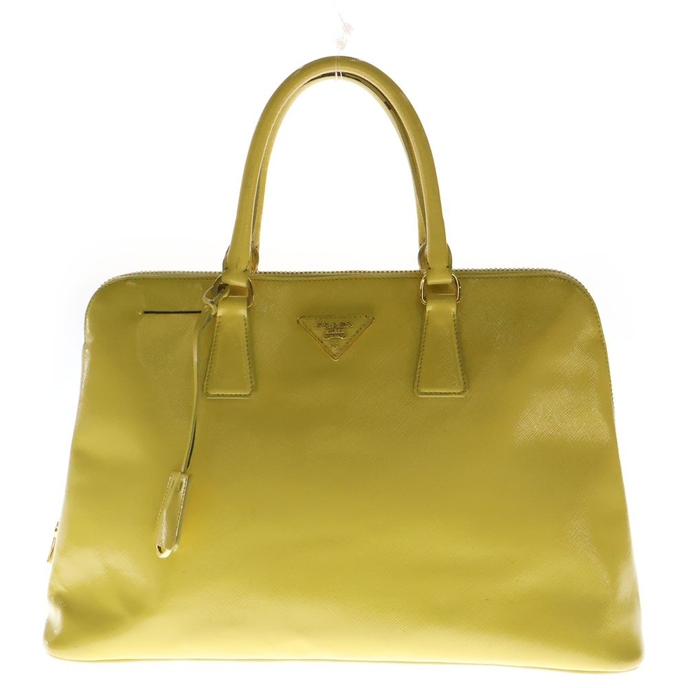 【PRADA】大容量 トートバッグ 　ゴールドロゴ金具　ナイロン×サファイアーノ PRADA (プラダ) サフィアーノレザー トライアングルロゴプレート