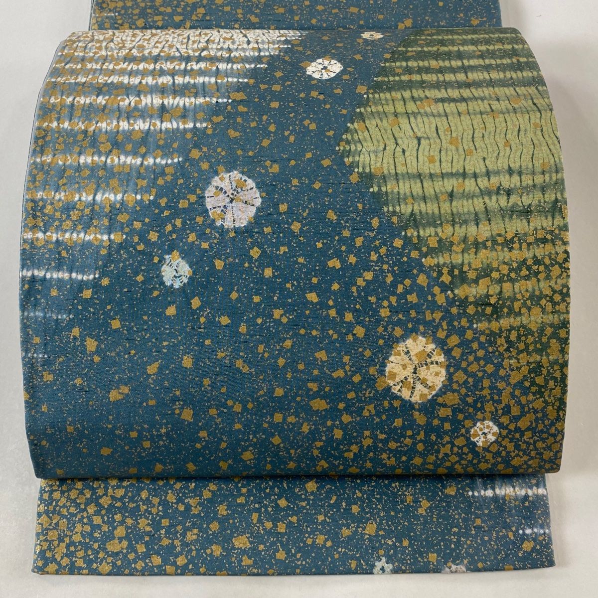 未使用 牛首紬 全通 箔 袋帯 角印 白山工房 本場牛首紬】 石川県指定無形文化財 本手加工友禅全通