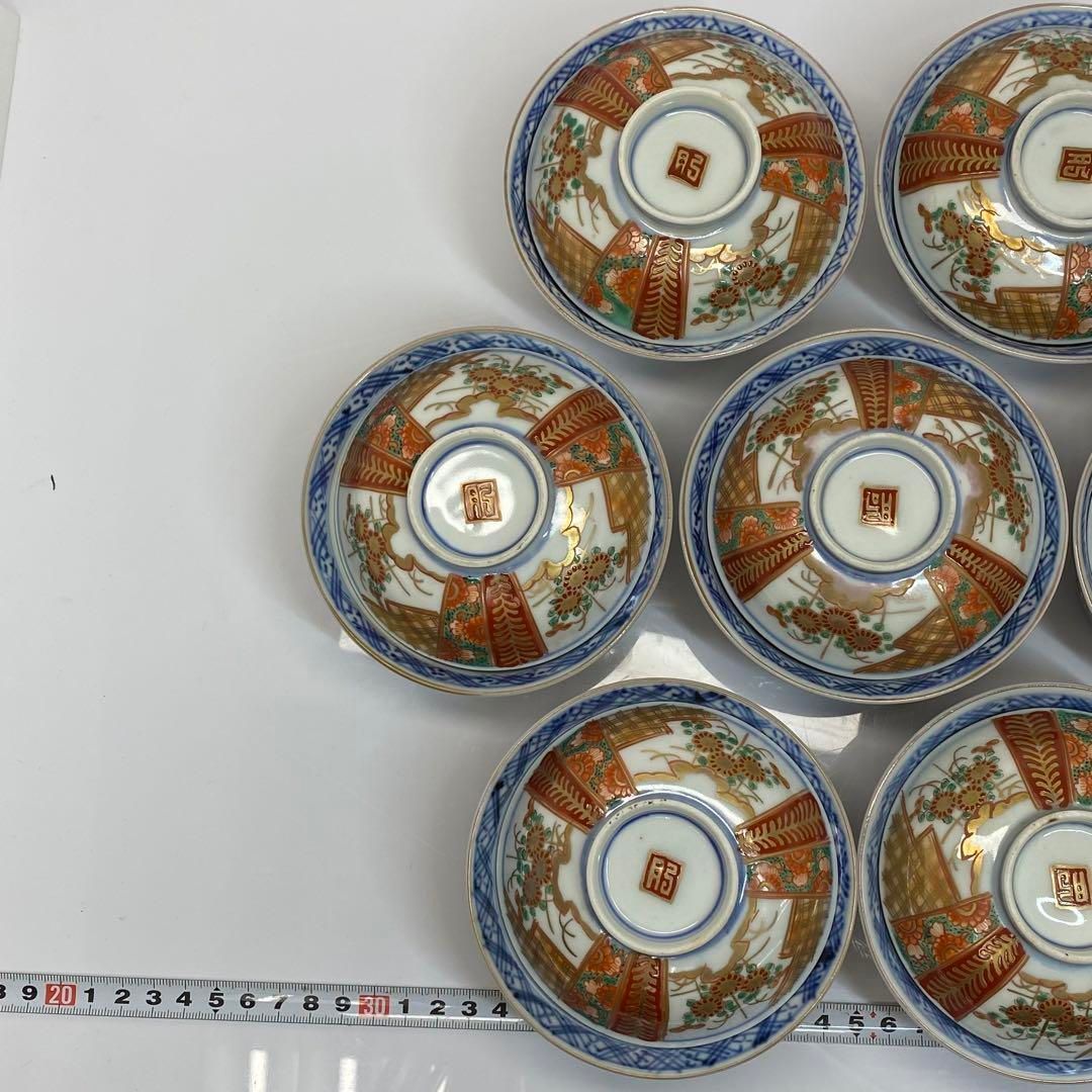 古伊万里 染錦 蓋茶碗10客 直径10.8cm 東H6-0531 タカチ