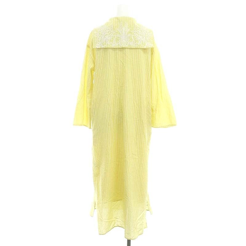 グレースコンチネンタル GRACE CONTINENTAL セーラー 刺繍ワンピース ストライプ ロング 長袖 36 黄 イエロー HK OS SH