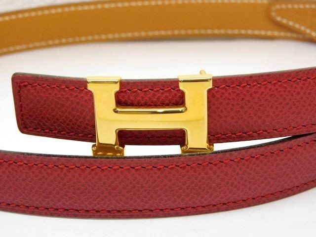 かなり エルメス ミニミニ コンスタンス ベルト Hバックル 70 レッド×ブラウン ゴールド金具 □にA刻印 レディース HERMES □7E