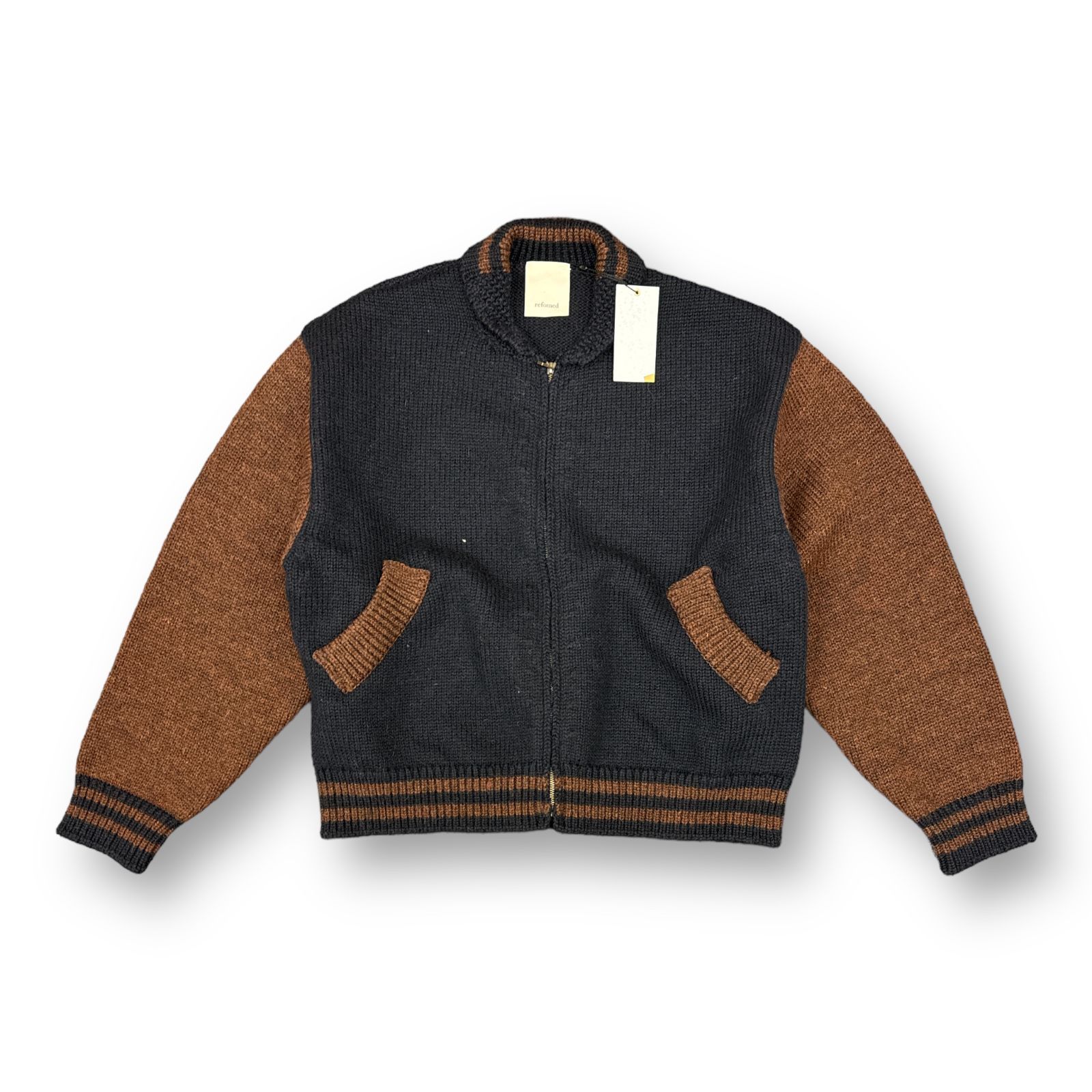 定価77000円 新品 refomed 23AW STADIUM KAUCHIN KNIT (NAVY×BROWN) REKN-002 カウチンニット  ジャケット リフォメッド 2 62125A - メルカリ