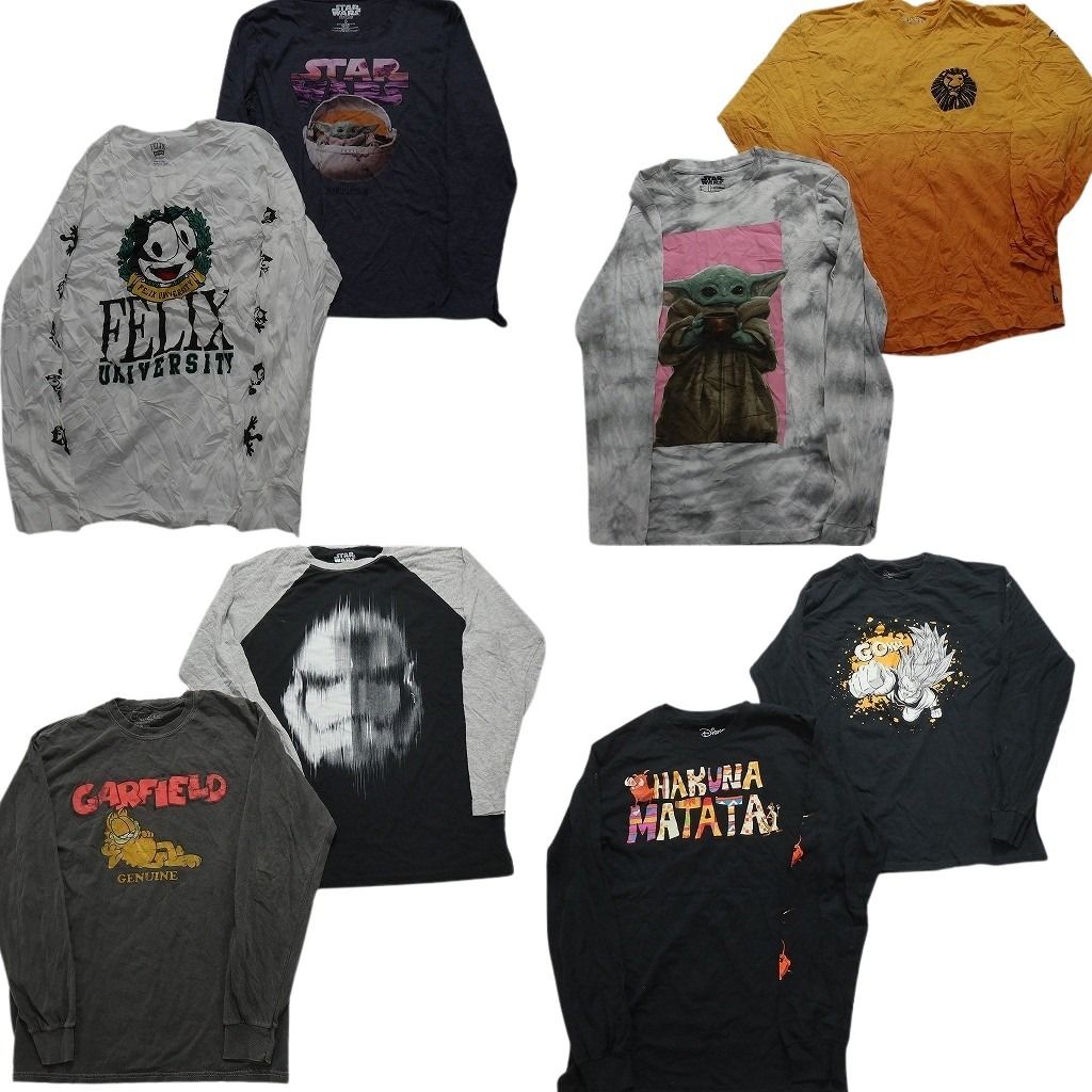古着卸 まとめ売り キャラクター 長袖Tシャツ 8枚セット (メンズ XS /S ) スターウォーズ ドラゴンボール ガーフィールド MW2917