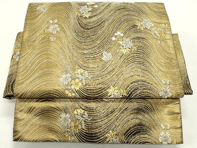 平和屋着物●ワンタッチ つけ帯 唐織 流水草花文 黒地 金銀糸 やまと誂製 正絹 DAAY0182ob