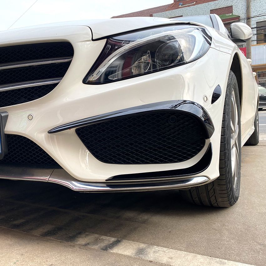 メルセデスベンツ Cクラス W205 2015-2018 用 AMGスタイル フロントエアロパーツ 6点セット ピアノブラック|カーボン調 外装カスタム