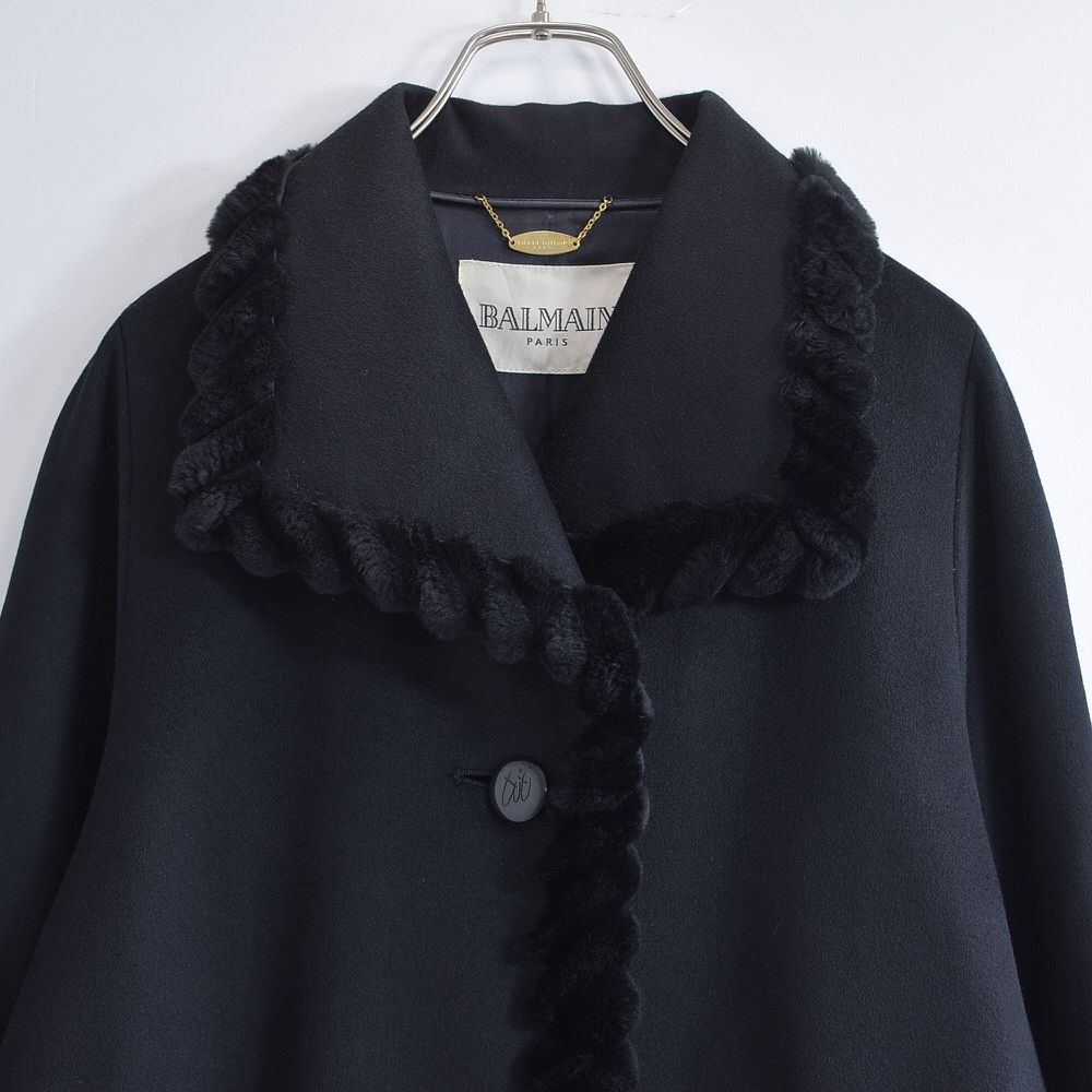 ピエールバルマン 割引 パリス アンゴラ ロングコート リアルファー 黒