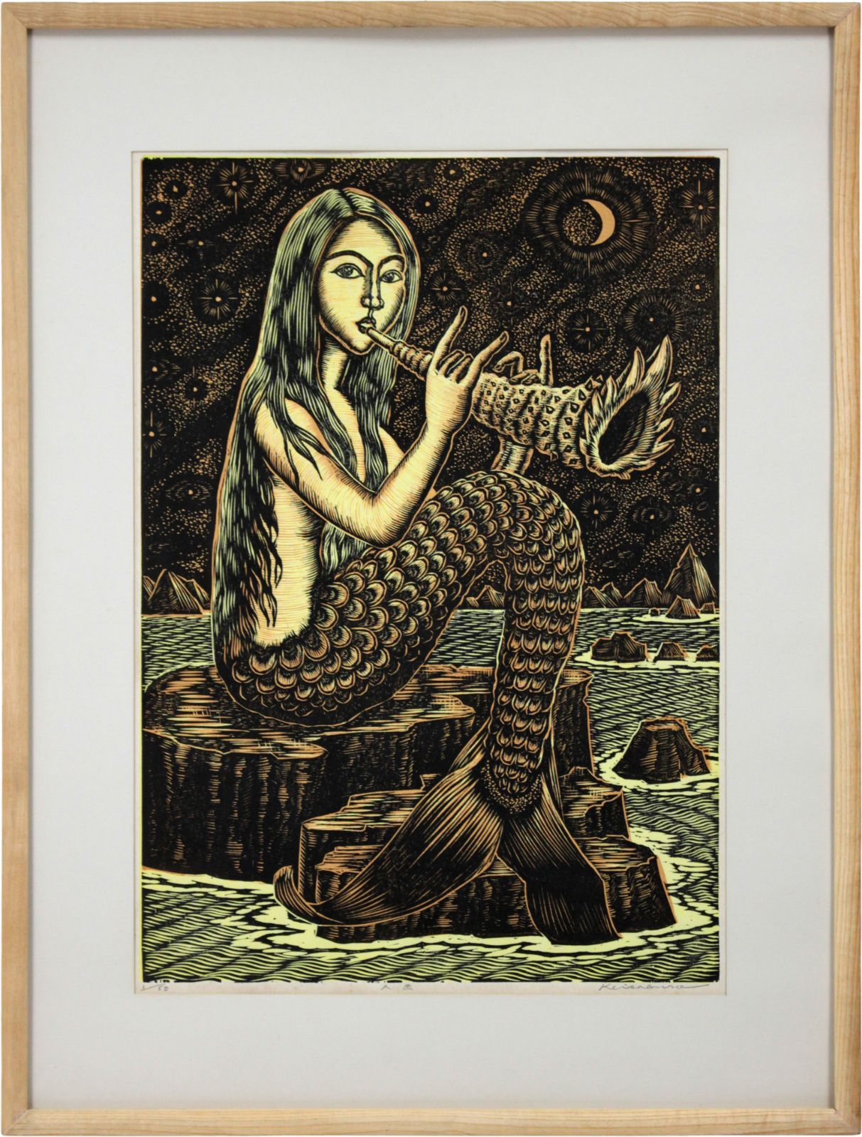 手島圭三郎 「人魚」 木版画 絵画 手島圭三郎 「人魚」 木版画 絵画 - メルカリ