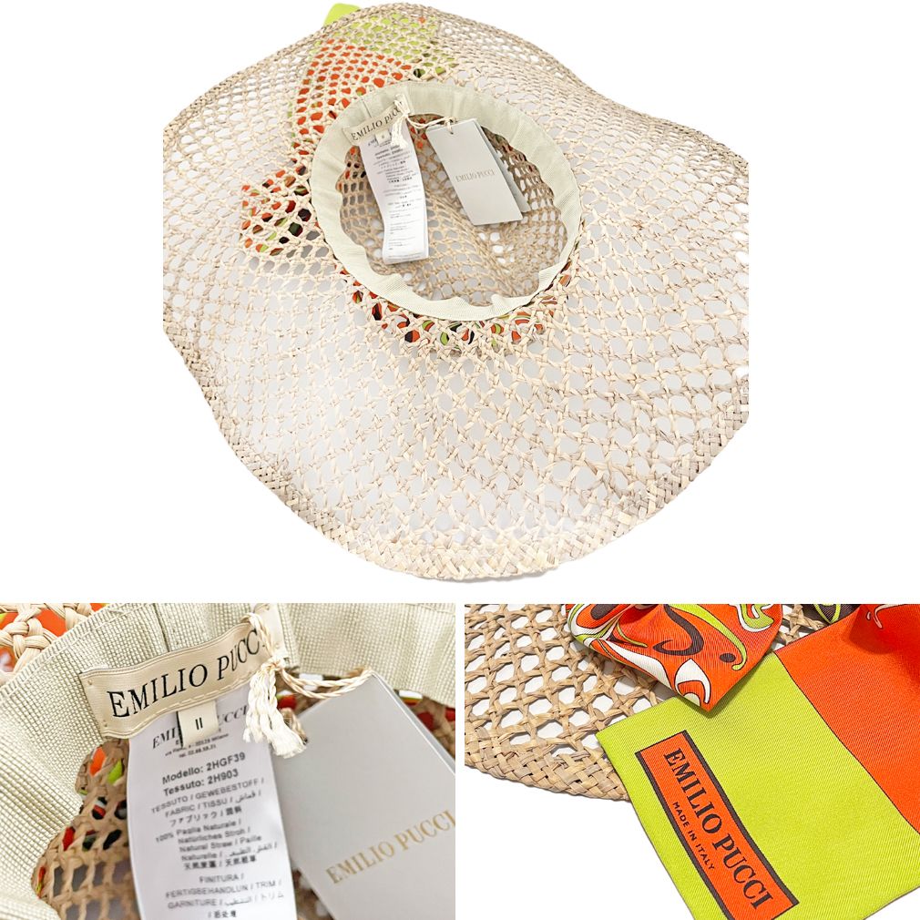 新品エミリオプッチEMILIO PUCCI麦わら帽子(ストローハット)オレンジ 