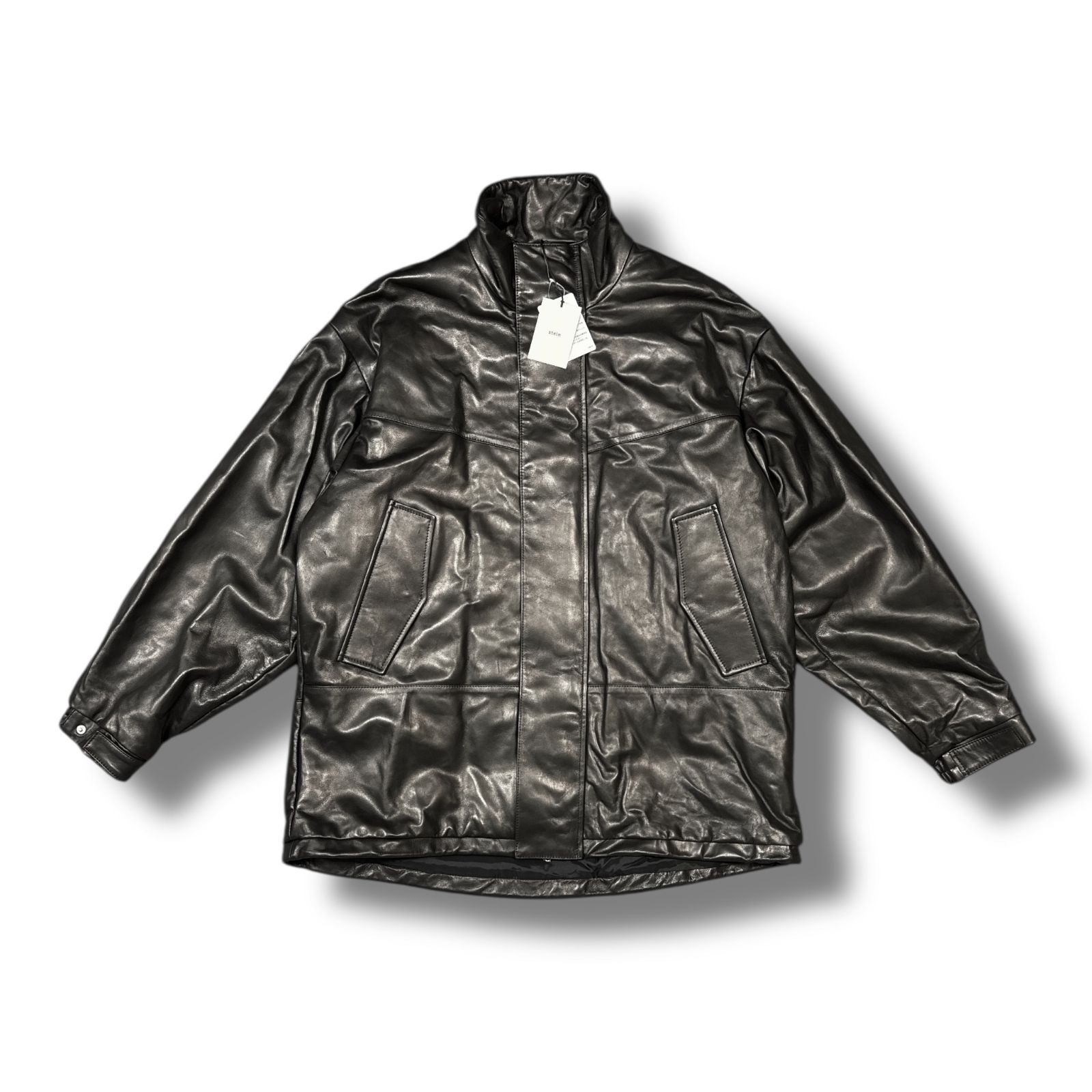 stein 24ss レザー ショート フルジップ ブルゾン ジャケット M stein | シュタイン LEATHER ZIP BLOUSON(BLACK) / レザージップ
