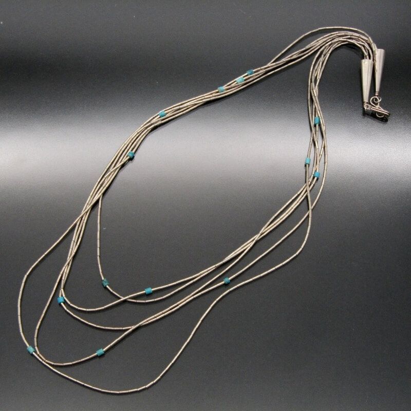 ナバホ リキッドシルバー ターコイズ 7連 ネックレス Navajo ナバホ族 ネックレス リキッドシルバー ターコイズ 53cm