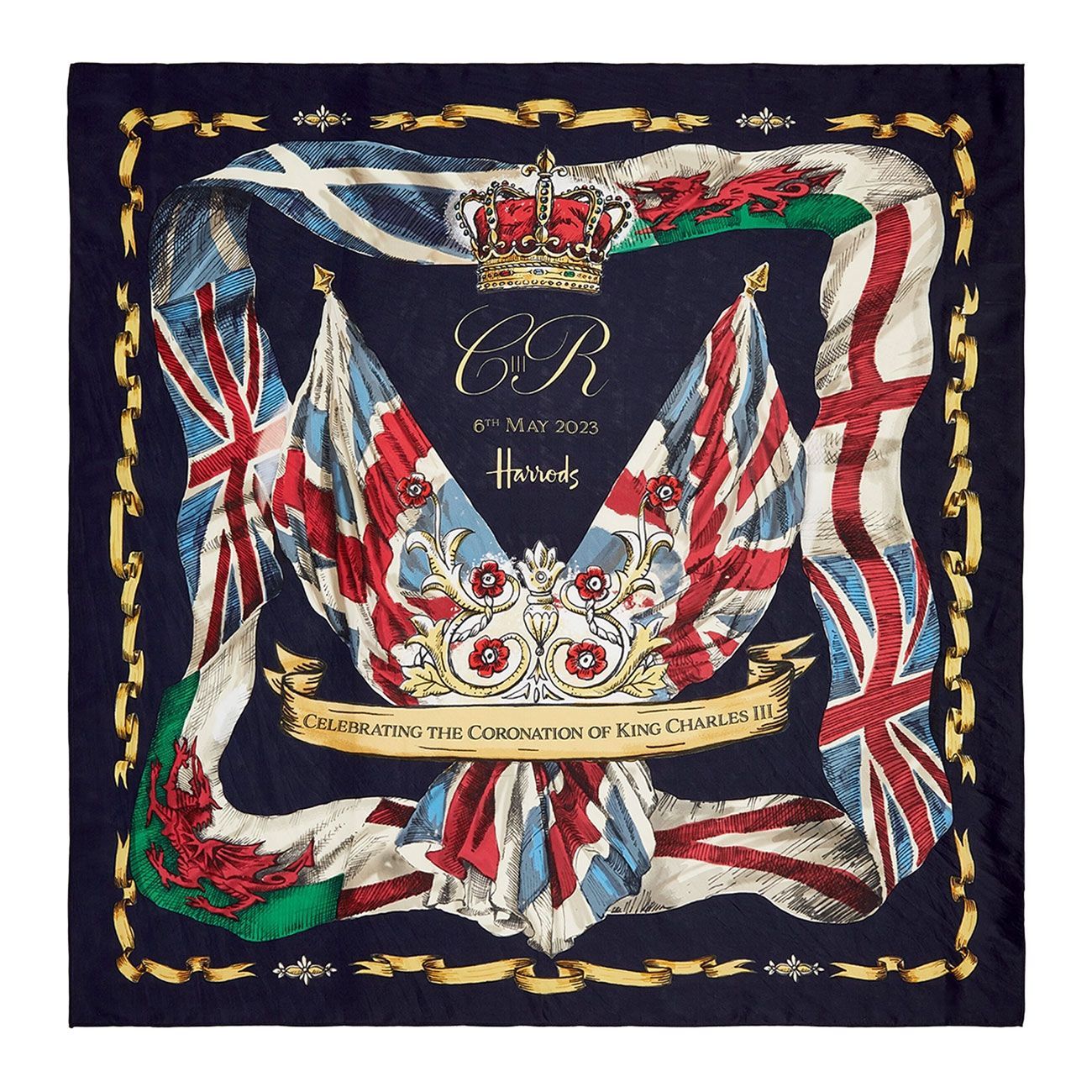 Harrods ハロッズ 英国チャールズ国王 戴冠式記念限定 シルク