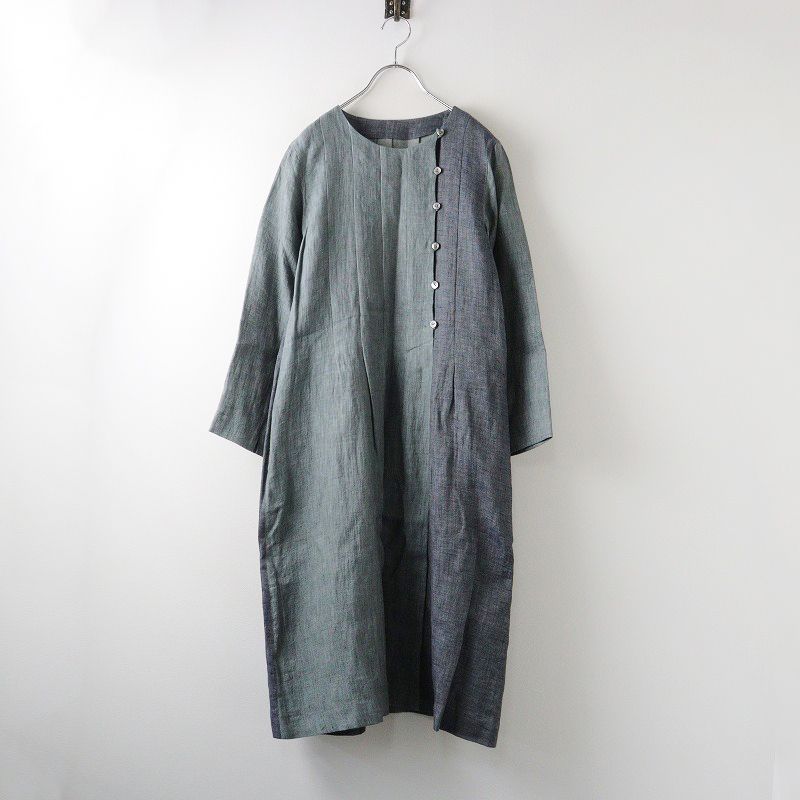 美品★ 群言堂　登美　麻50綿50　ロングワンピース 十人十色にたのしめる、私だけのワークワンピース