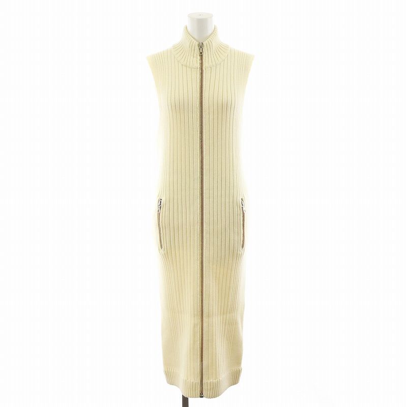 アクネ ストゥディオズ Acne Studios Benita Clean Zip Front Sweater Dress ニットワンピース ロング丈 ノースリーブ ウール XS 白 ホワイト 19B154 |AN32