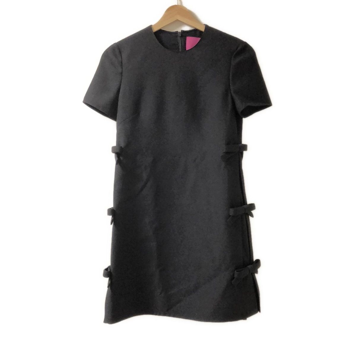 お得✨VALENTINO バランティノ ミニリボン 半袖フレアワンピース L 黒 美品☆正規品 VALENTINO ヴァレンティノ レース切替デザイン