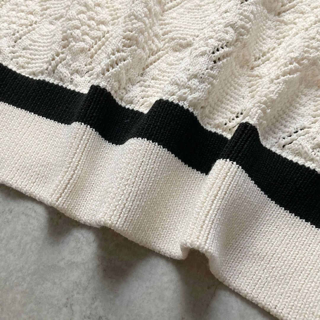  スナイデル Sustainable ロゴボタンラインカーディガン Vネック 透かし編み クロシェ アイボリー フリーサイズ SNIDEL 五分袖 七分袖 カーディガン ボレロ アンサンブル