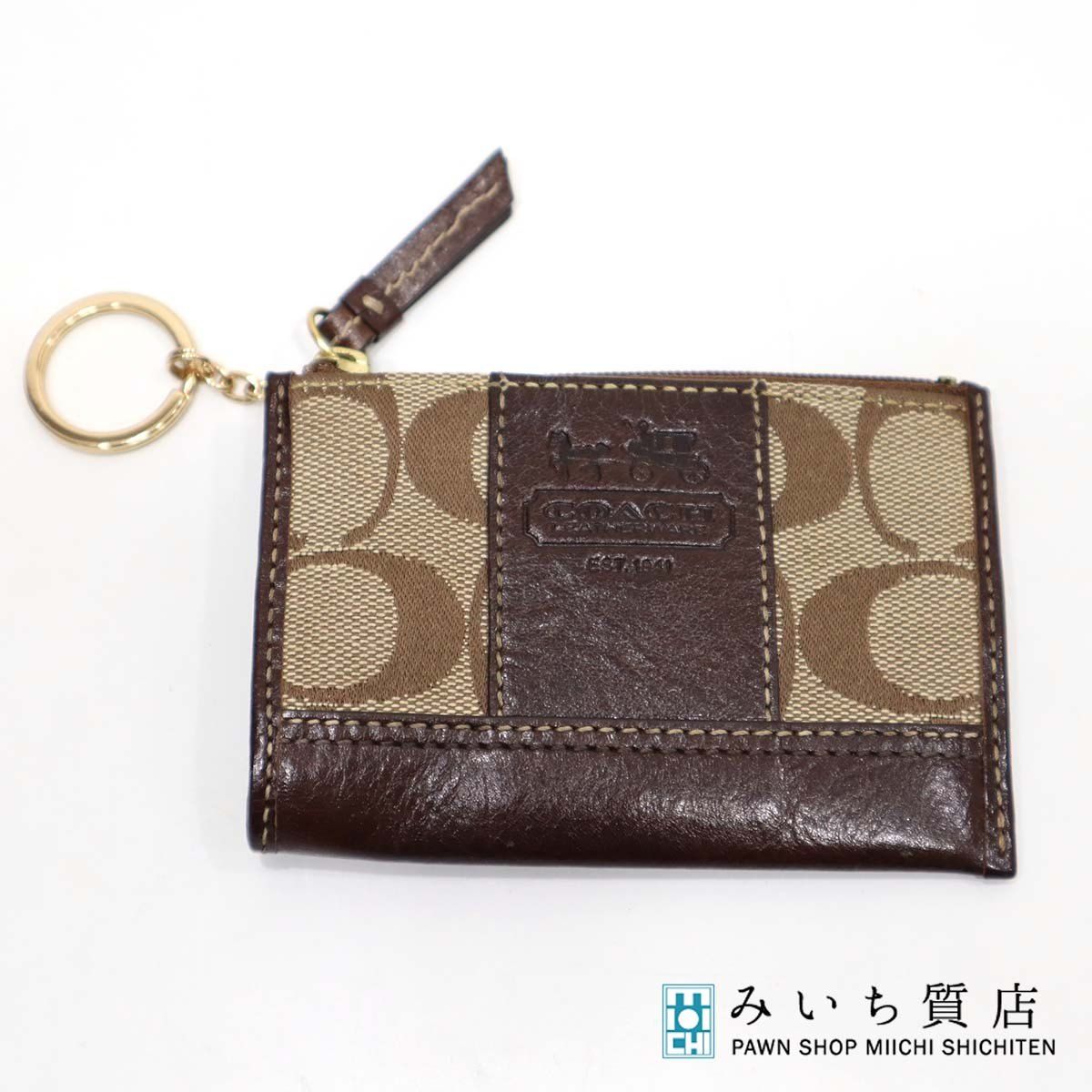 コーチ COACH コインケース シグネチャー ブラウン系 キーリング キー 