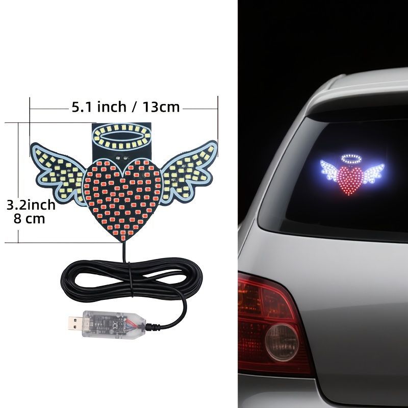 車用 エンジェルハート 天使の羽 LED ミニライト 車内ライト13cm USB