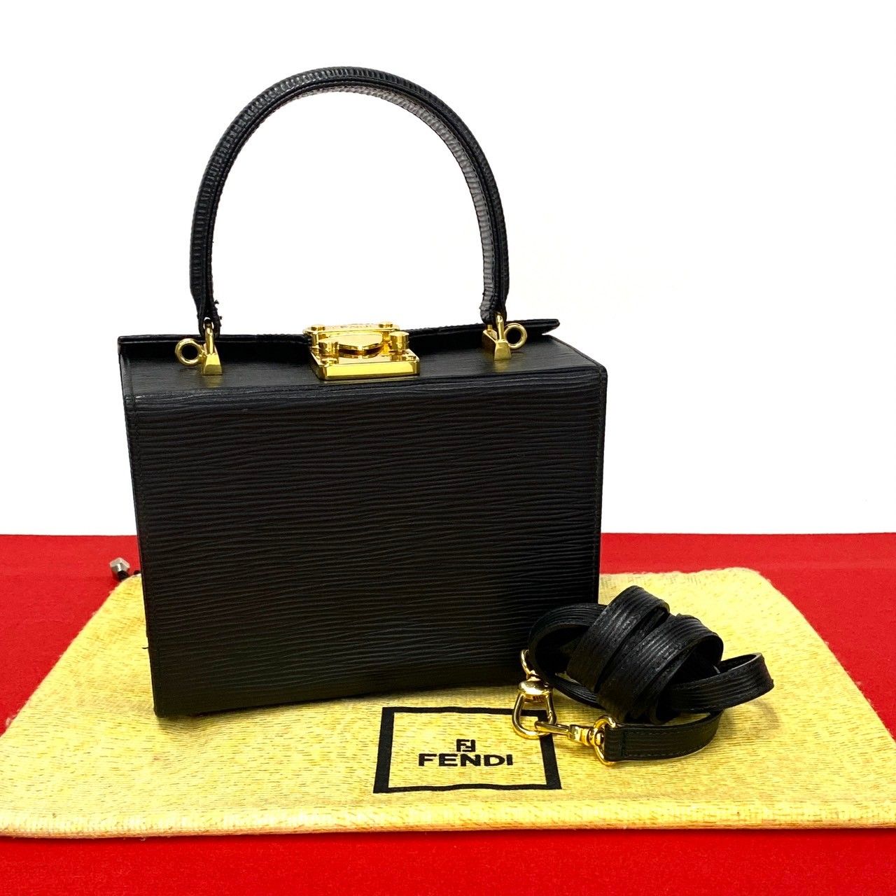 ほぼ未使用 FENDI フェンディ ロゴ 金具 エピレザー 本革 2way 