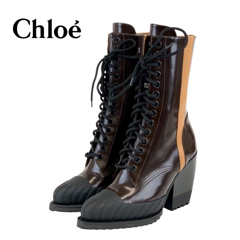 クロエ Chloe ブーツ ショートブーツ 靴 シューズ レザー バーガンディ 未使用 レースアップ - メルカリ