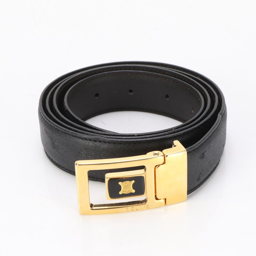 CELINE 黒 レザー 織物 ベルト ゴールドバックル 4da4bf919d15bc8d93acb76f1015f7