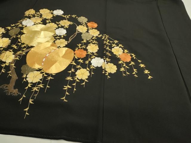 平和屋着物○豪華黒留袖 駒刺繍 吉祥枝花文 金銀彩 正絹