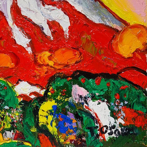島田武朋「夕照圖」油彩 F4額装 油絵 油画 絵画 C