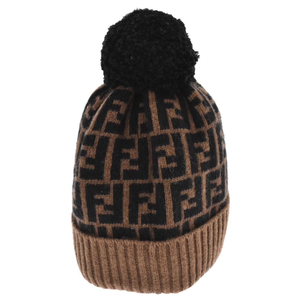 FENDI (フェンディ) FF柄 ズッカ柄 ニット帽 ニットキャップ ブラウン