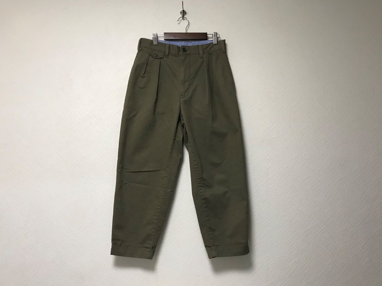 本物ビームスプラスBEAMS+PLUSコットンストレッチワークチノパンツメンズサーフアメカジミリタリーストリートスケーターワークビジネススーツモードゴルフXSカーキ日本製