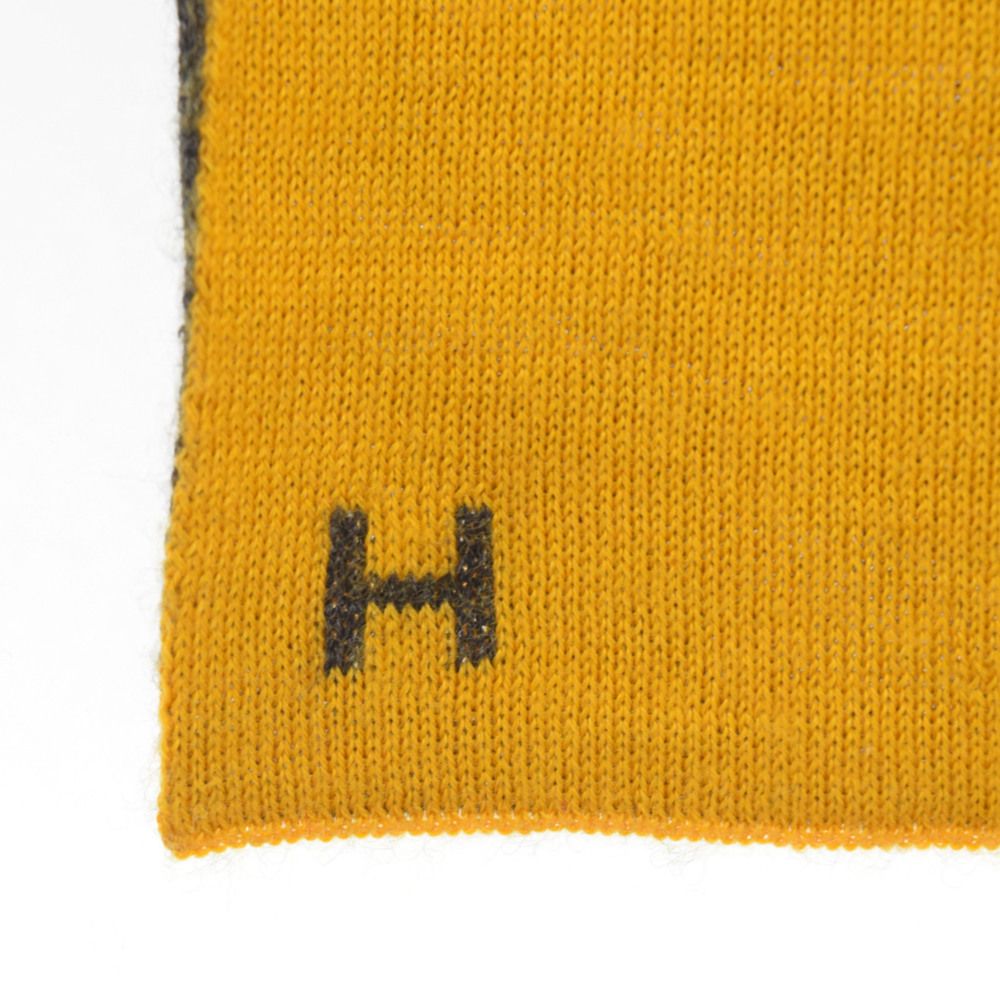 HERMES◼️カシミヤマフラー◼️イエロー HERMES エルメス カシミヤマフラー ダブルH リバーシブル Terre