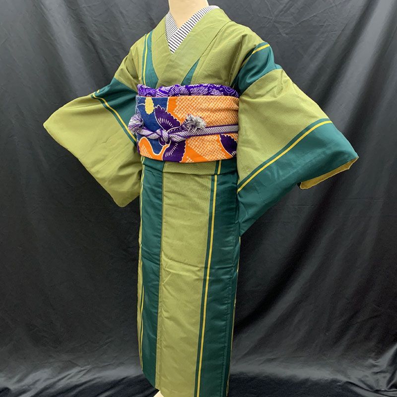 507aa3◇アンティーク着物 縞 間道 レトロモダン 大正ロマン 昭和