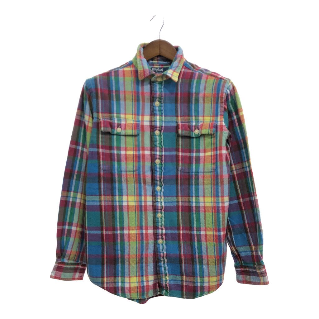 90年代 Polo by Ralph Lauren ポロ ラルフローレン コットン チェック 長袖 ネルシャツ マルチカラー (メンズ M) 中古 古着 P5449