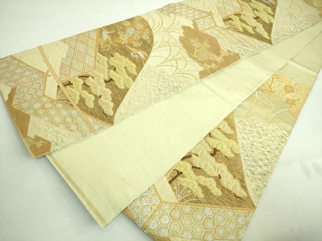 平和屋着物□極上 西陣 川島織物 六通柄 本袋帯 風景飛鶴松文 金銀糸  