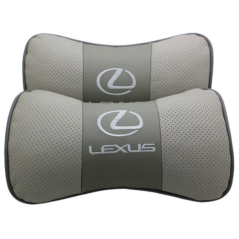 LEXUS レクサス ロゴ 車用 首枕 高品質 牛革ネックパッド 汎用 低反発 運転 ドライブ ヘッドレスト ネックパッド 黒 2個セット