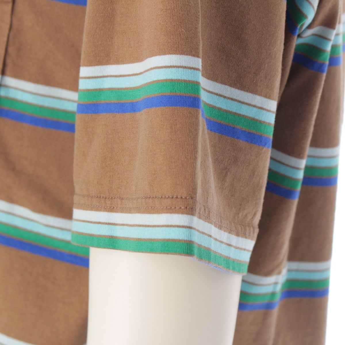 ミュウミュウ ロゴパッチ 胸ポケット ダメージ加工ネック ボーダー  