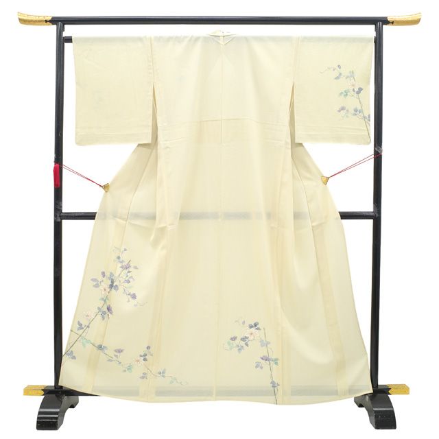 中古】 夏物 訪問着 単衣 着物 リサイクル 正絹 絽 手描き友禅 金彩