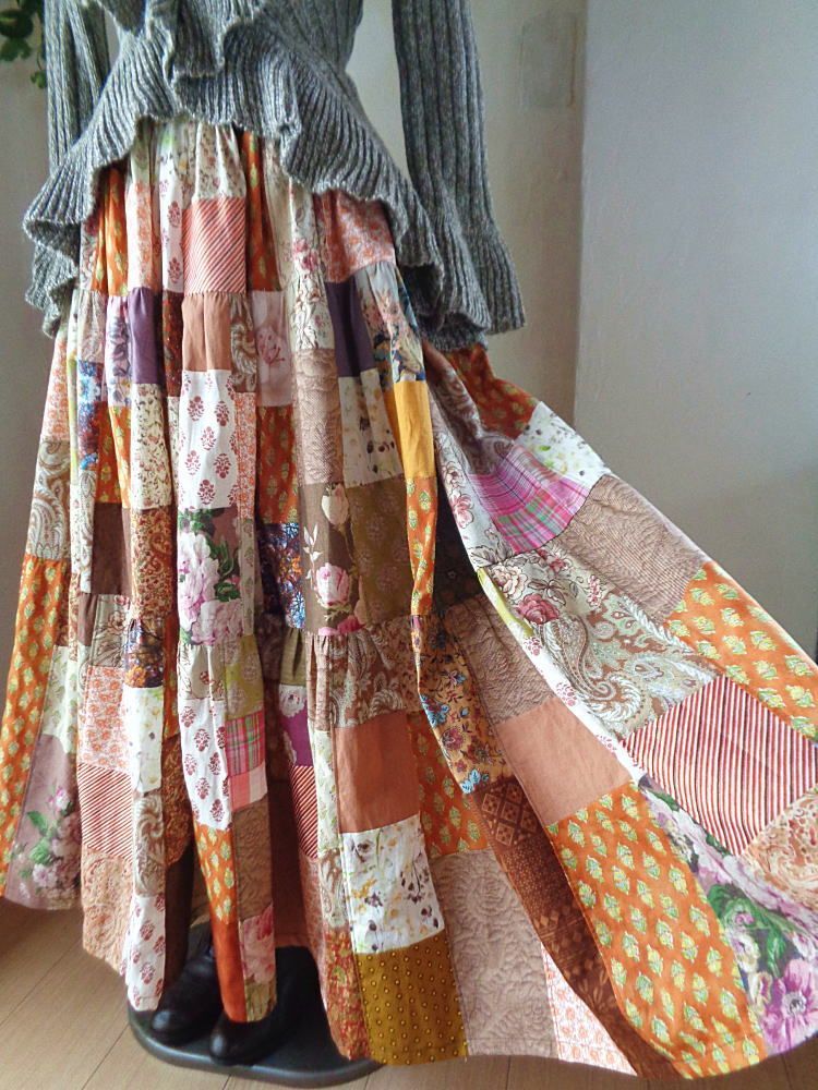 絵画なパッチワーク♥秋の始まりのブラウン♥超ボリュームティアード  