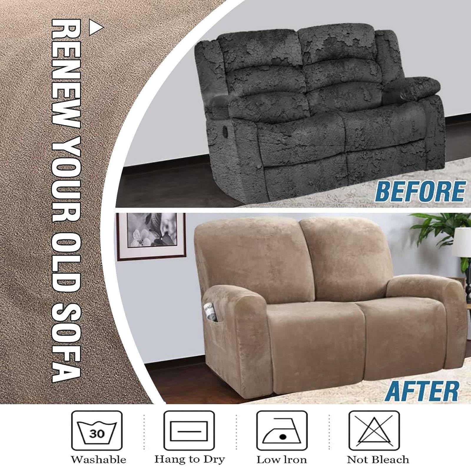 サイドポケッ 電動 付 リクライニングチェア ソファーカバー 6-分割タイプ 滑り止め 2人掛け ソファーカバー リクライニングソファーカバー に適用する ベルベット 子 ストレッチ ペット-トープ-2人掛け NEXPOTALLINN_EU