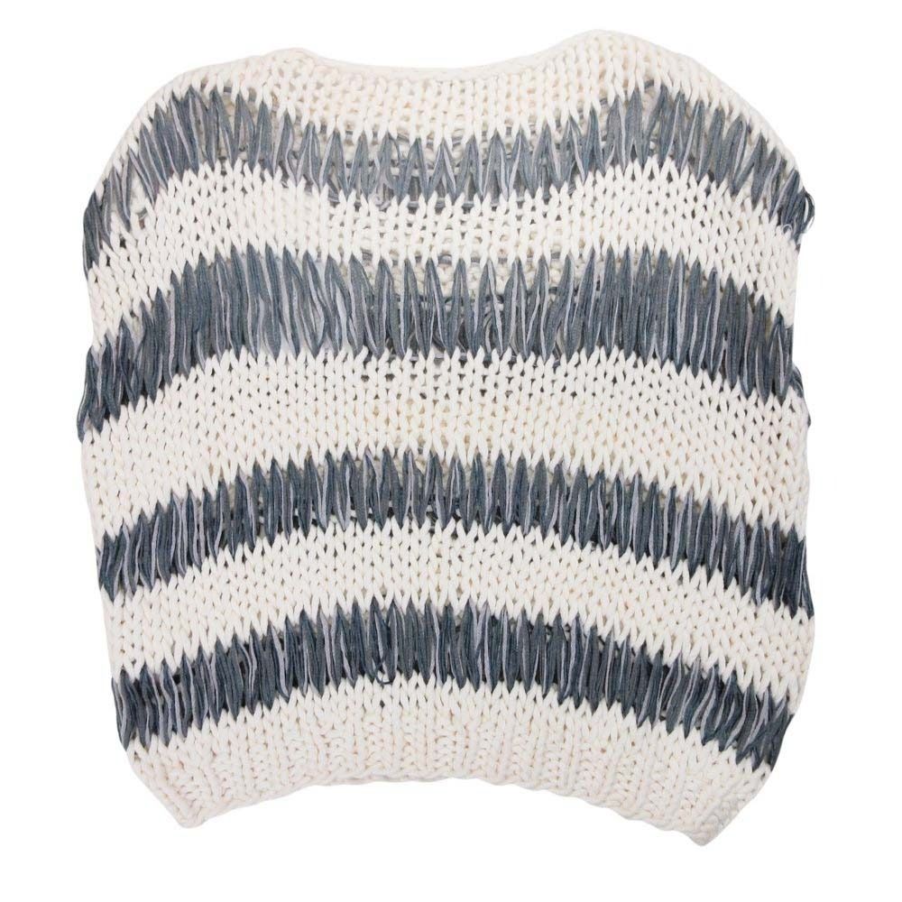 Maiami マイアミ Dropstitch Vest ボーダー コットン ニットベスト ノースリーブ カットソー S M ホワイト×グレー系 レディース 古着